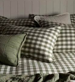 Secret Linen Store Olive Green Gilbert Gingham Brushed 100% Organic Cotton Pillowcase
