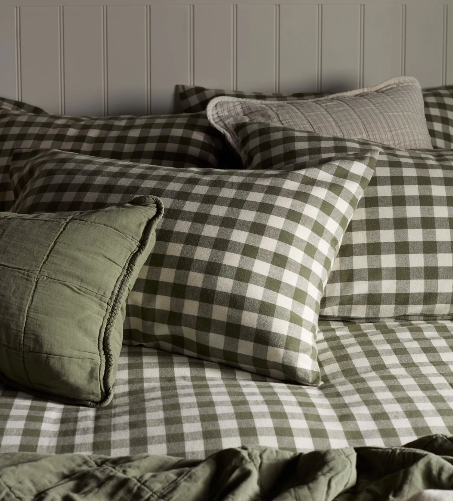 Secret Linen Store Olive Green Gilbert Gingham Brushed 100% Organic Cotton Pillowcase