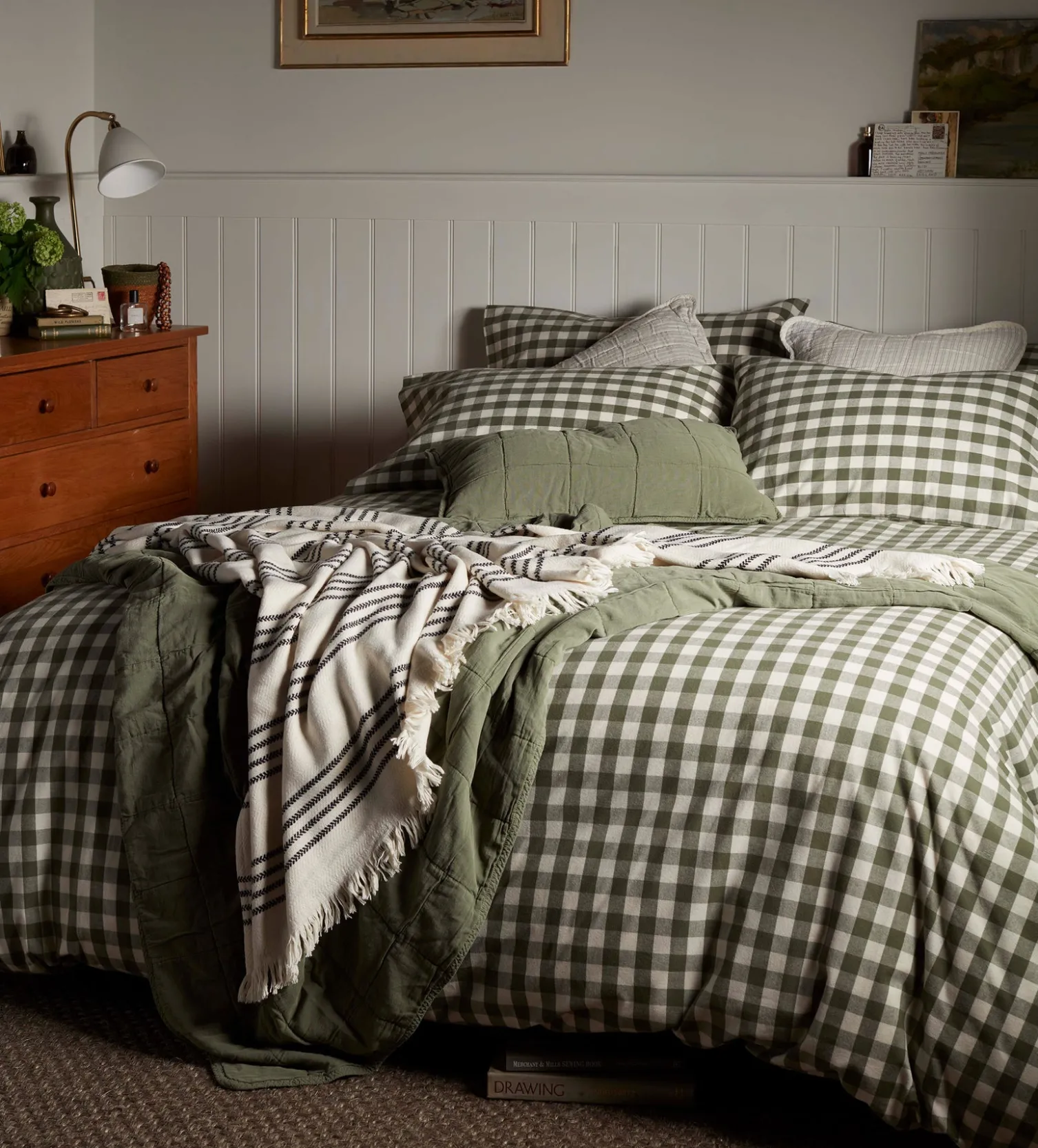 Secret Linen Store Olive Green Gilbert Gingham Brushed 100% Organic Cotton Pillowcase