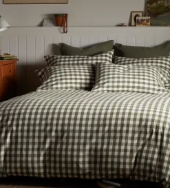 Secret Linen Store Olive Green Gilbert Gingham Brushed 100% Organic Cotton Duvet Cover