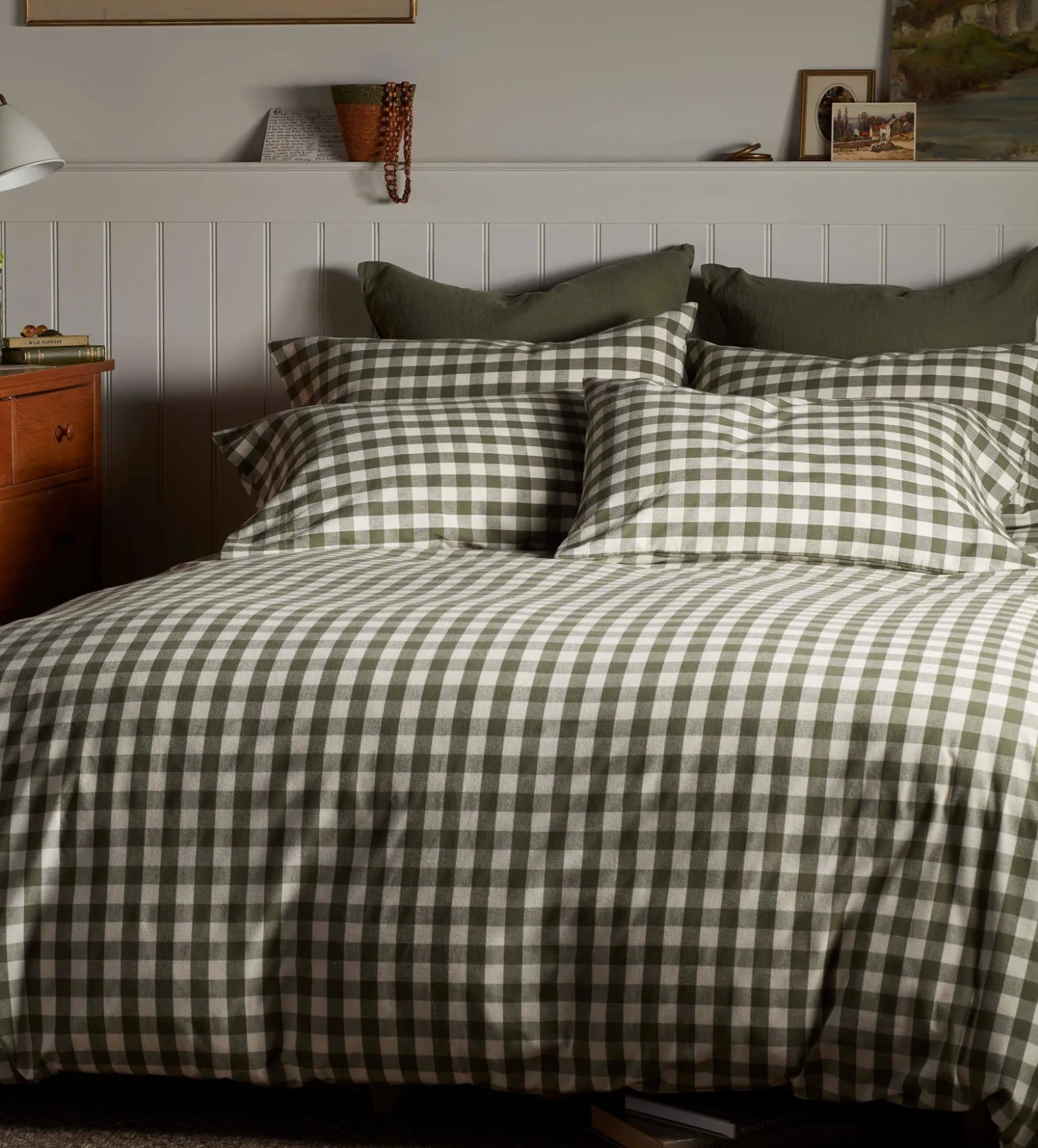 Secret Linen Store Olive Green Gilbert Gingham Brushed 100% Organic Cotton Duvet Cover