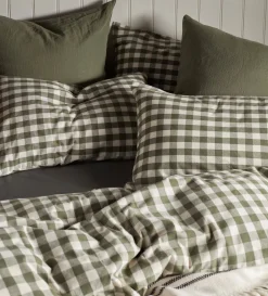 Secret Linen Store Olive Green Gilbert Gingham Brushed 100% Organic Cotton Duvet Cover