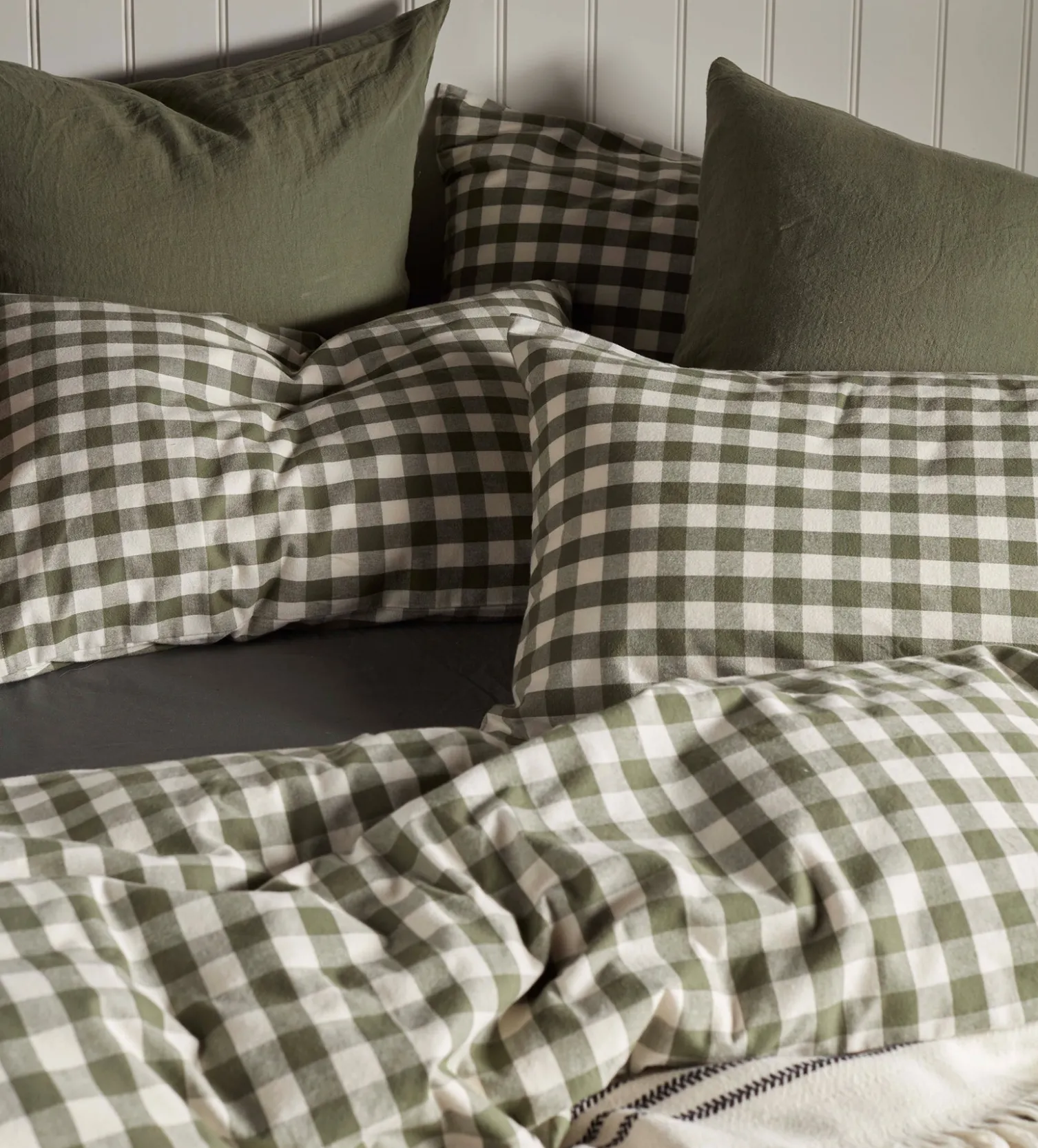 Secret Linen Store Olive Green Gilbert Gingham Brushed 100% Organic Cotton Duvet Cover