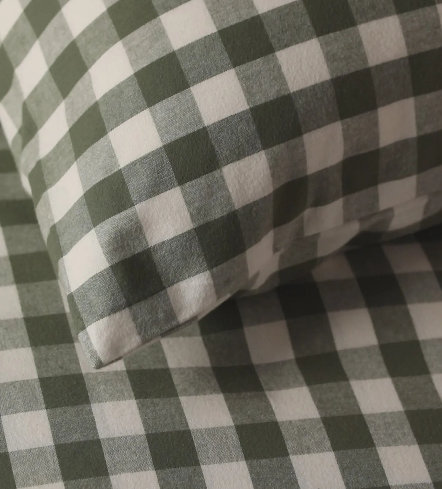 Secret Linen Store Olive Green Gilbert Gingham Brushed 100% Organic Cotton Duvet Cover