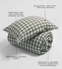 Secret Linen Store Olive Green Gilbert Gingham Brushed 100% Organic Cotton Duvet Cover