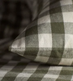 Secret Linen Store Olive Green Gilbert Gingham Brushed 100% Organic Cotton Duvet Cover