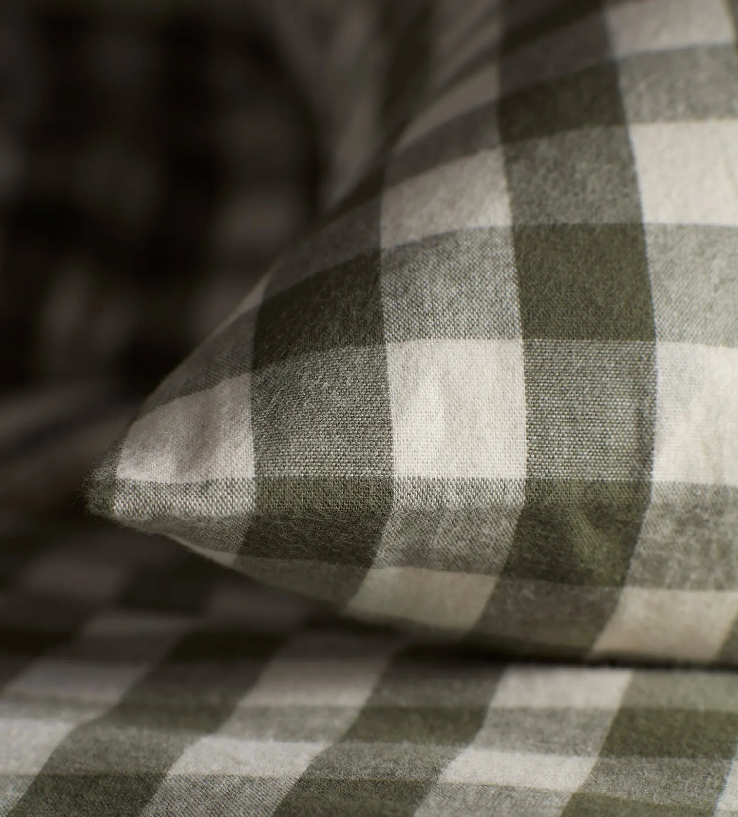 Secret Linen Store Olive Green Gilbert Gingham Brushed 100% Organic Cotton Duvet Cover