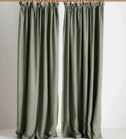 Secret Linen Store Twill Cotton Linen Blackout Pencil Pleat Curtains (Pair)