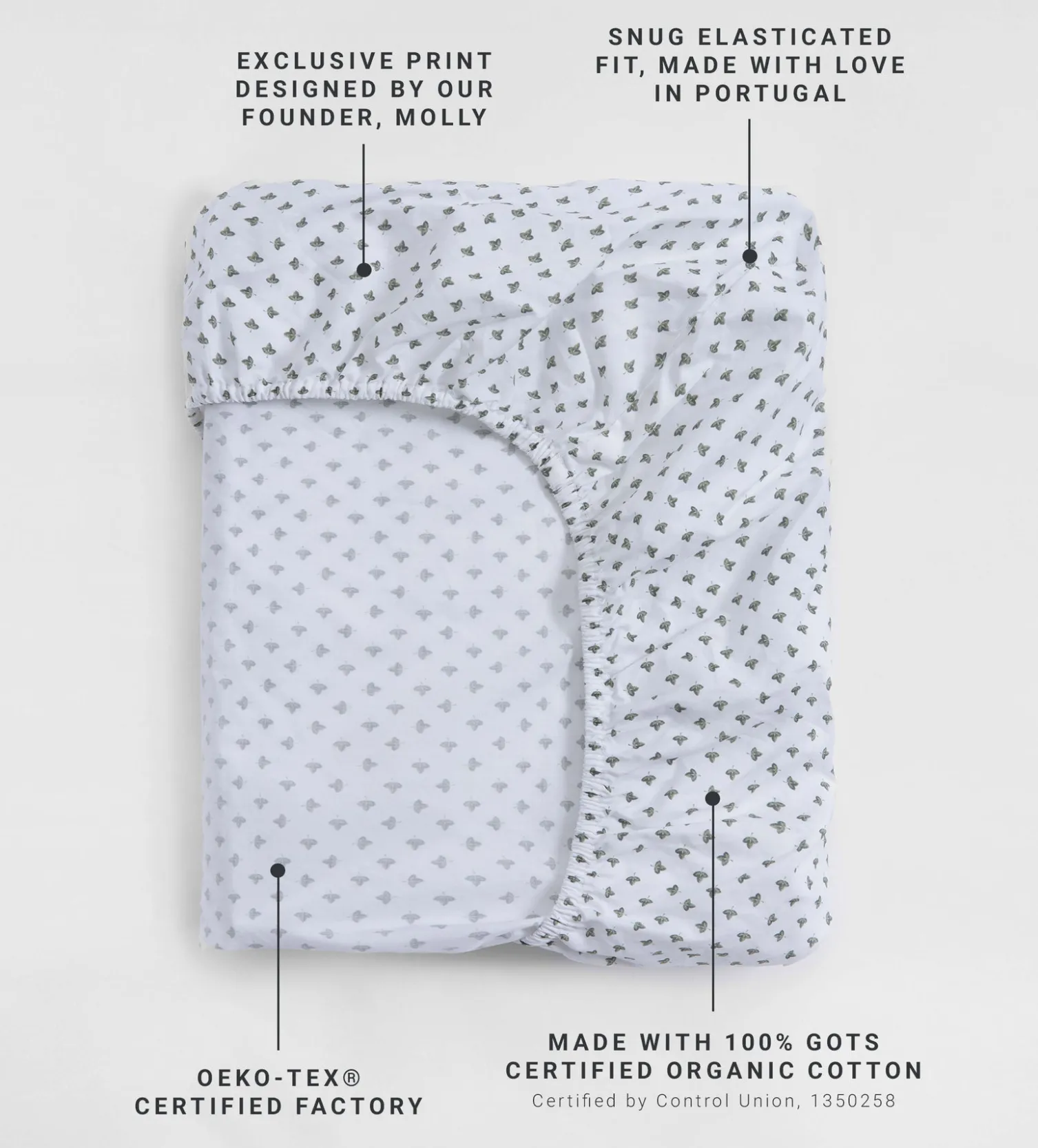 Secret Linen Store Olive Little Leaf 100% Organic Cotton Fitted Sheet