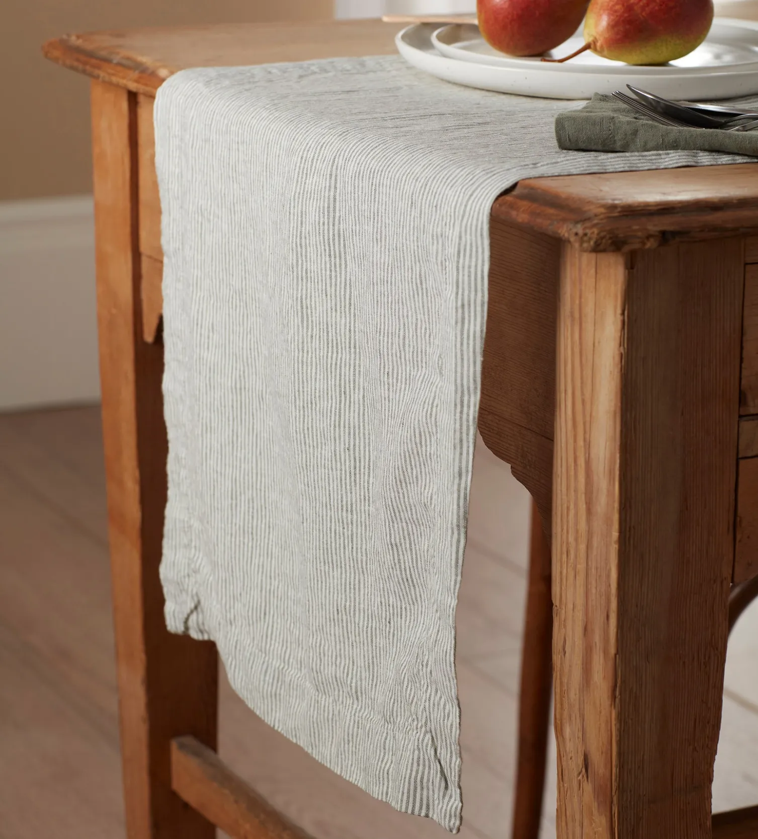 Secret Linen Store Olive Sid Stripe 100% Linen Table Runner