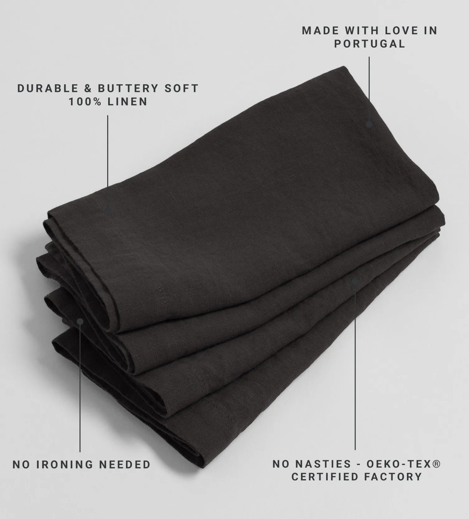 Secret Linen Store Soot 100% Linen Napkins - Set of 4