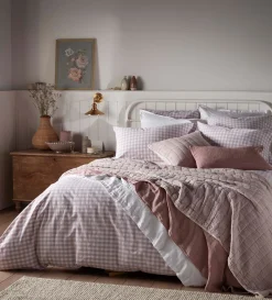 Secret Linen Store Vintage Rose Harriet Gingham 100% Organic Cotton Duvet Cover