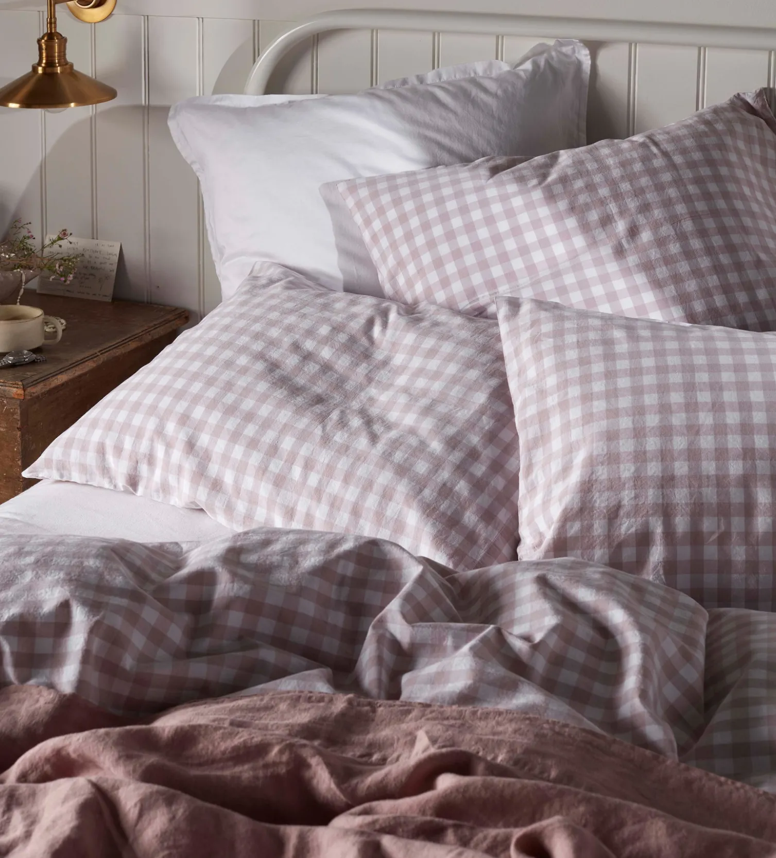 Secret Linen Store Vintage Rose Harriet Gingham 100% Organic Cotton Duvet Cover