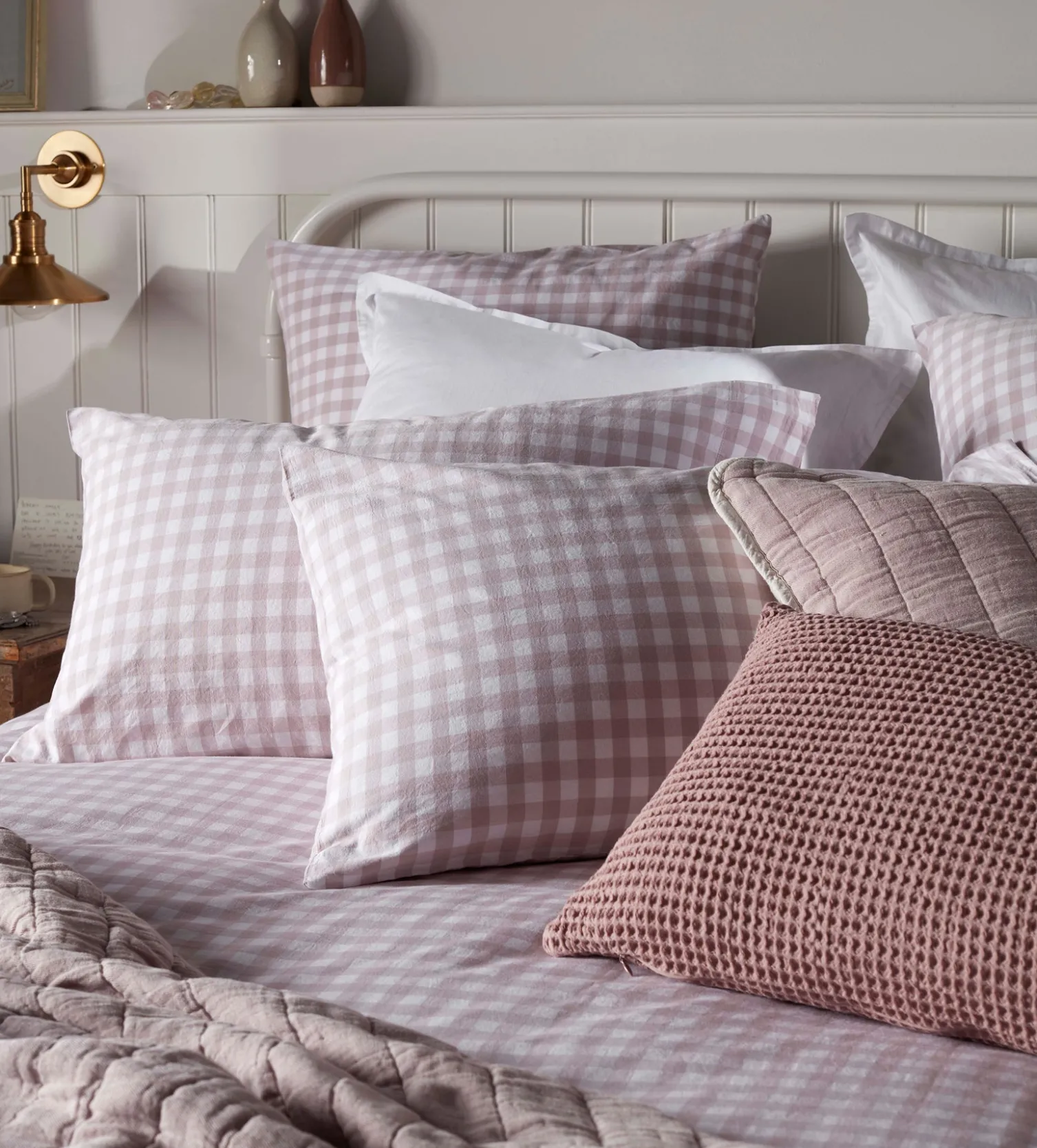 Secret Linen Store Vintage Rose Harriet Gingham 100% Organic Cotton Duvet Cover