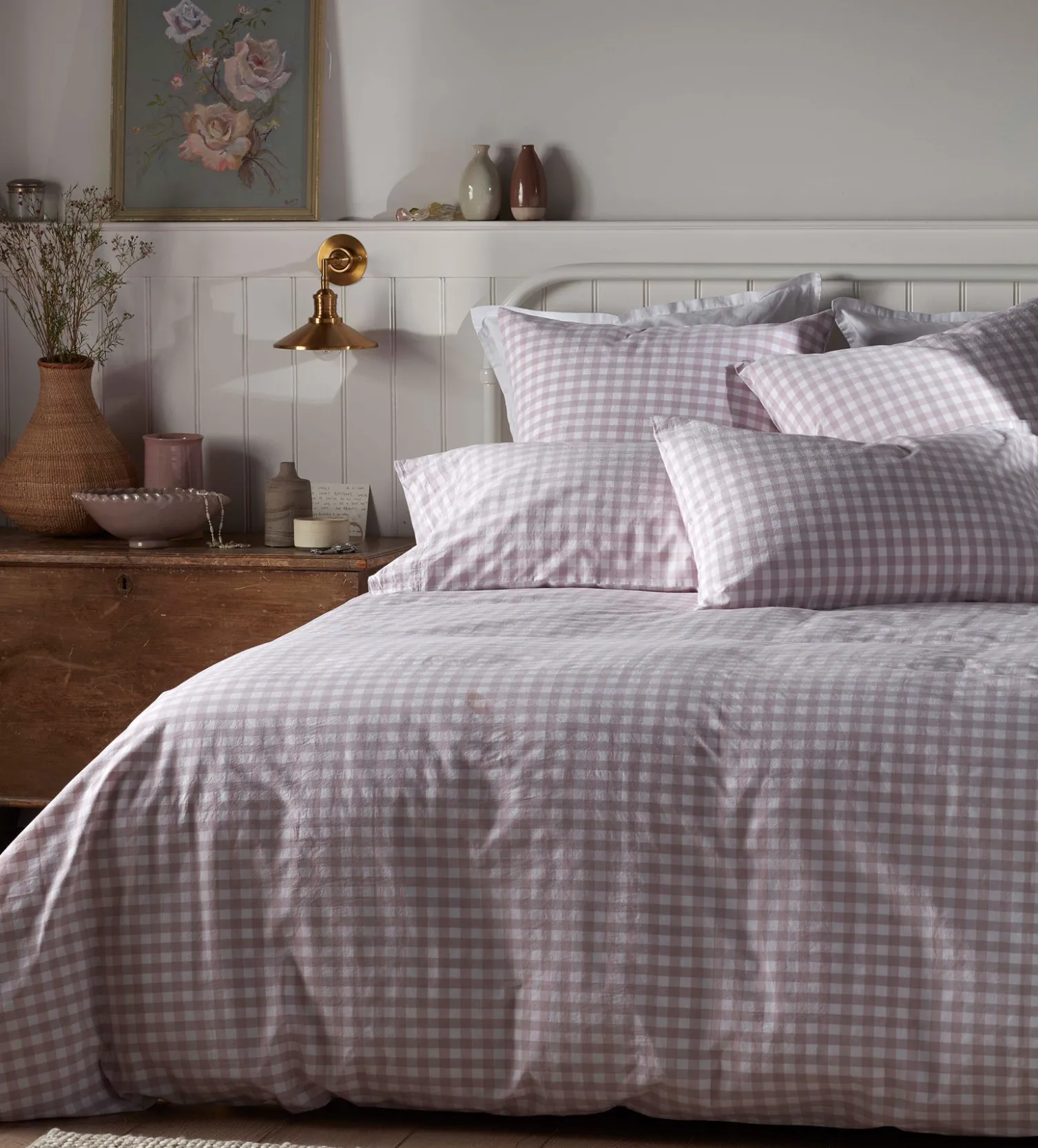 Secret Linen Store Vintage Rose Harriet Gingham 100% Organic Cotton Pillowcase