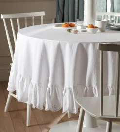 Secret Linen Store White Bonnie Broderie Cotton Linen Tablecloth