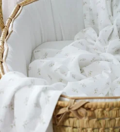 Secret Linen Store White Fleur 100% Organic Cotton Muslin Swaddle Blanket