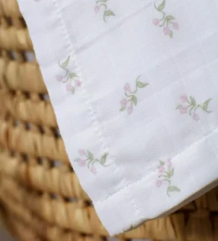 Secret Linen Store White Fleur 100% Organic Cotton Muslin Swaddle Blanket