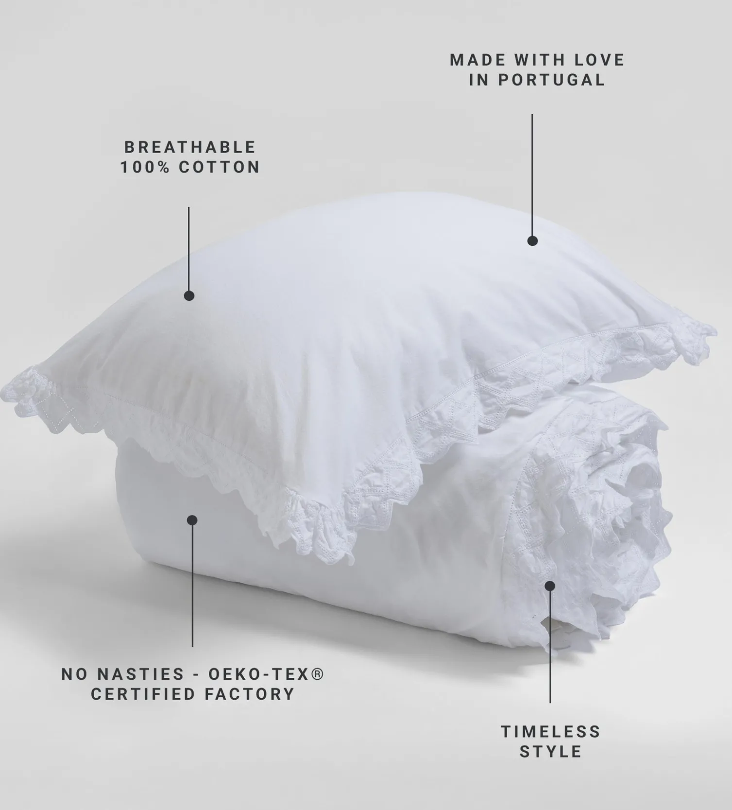 Secret Linen Store White Valerie 100% Cotton Pillowcase