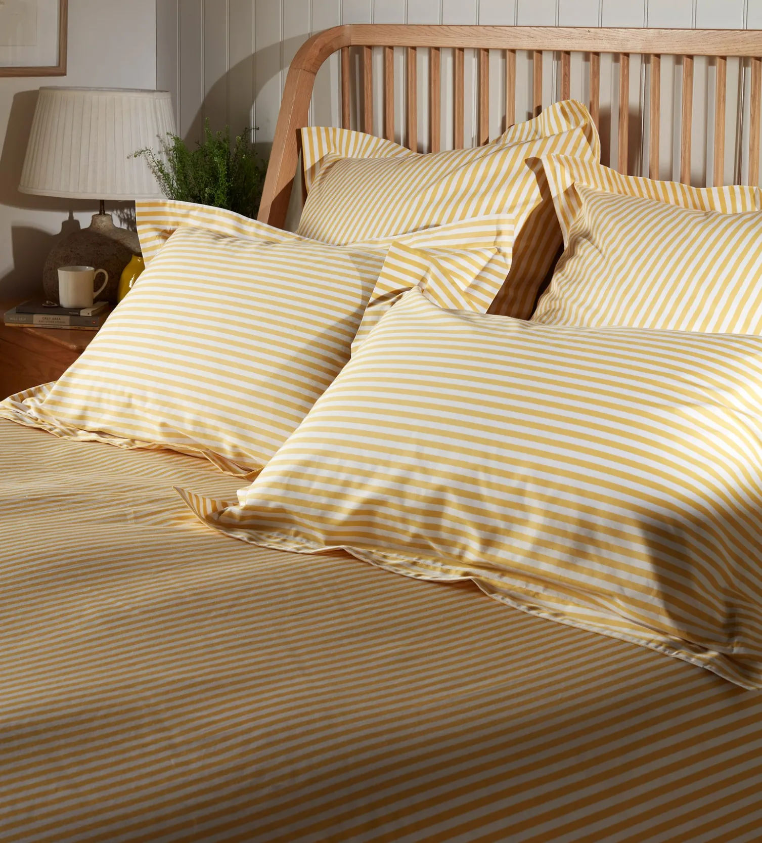 Secret Linen Store Yellow Betsy Stripe 100% Organic Cotton Pillowcase